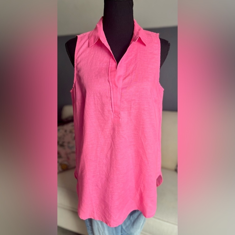 💖 J.Crew Reimagined Hot Pink Linen Blend Sleeveless Tunic Blouse | Size S - Picture 1 of 7